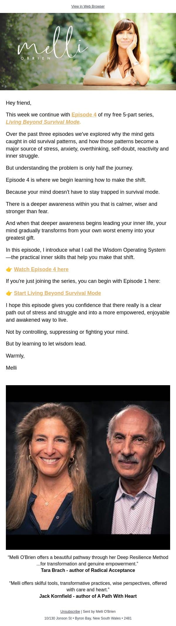 The shift from survival mode to wisdom email from Mindful screenshot
