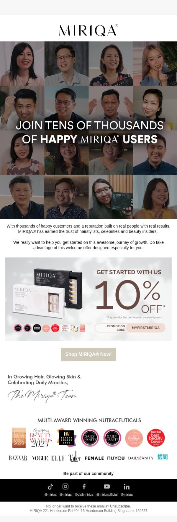 Your welcome code is expiring email from Miriqa screenshot