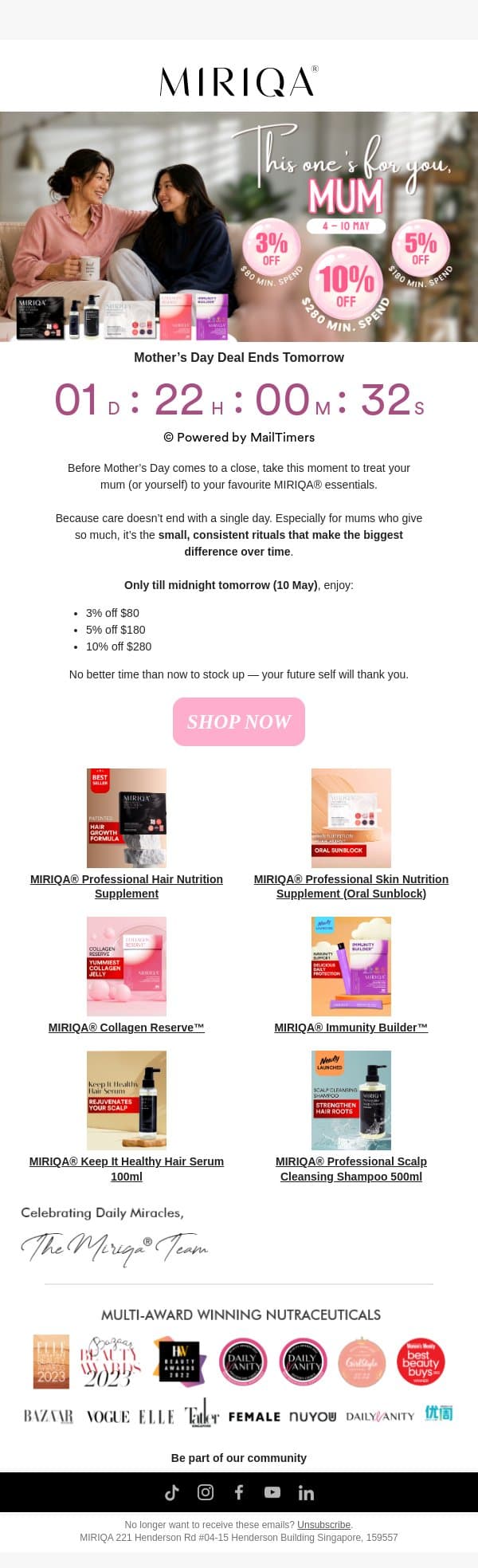 Don't Miss Your Mother's Day Treat! 🎁 email from Miriqa screenshot