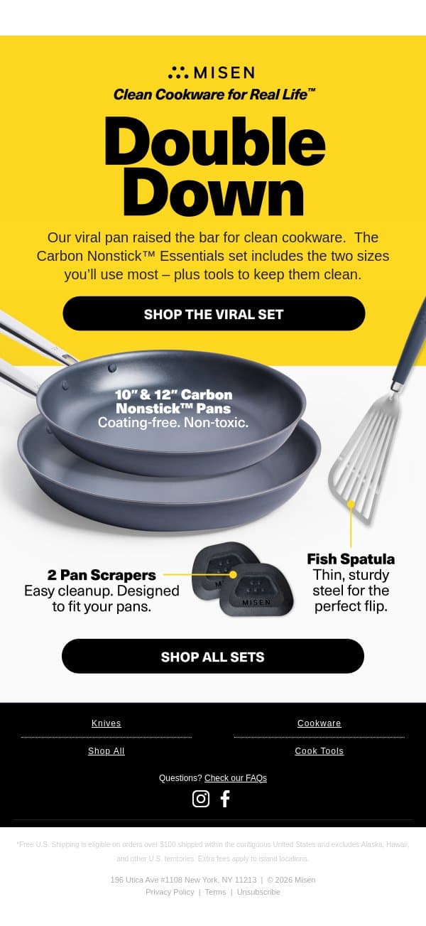 The Two Pans Most Kitchens Need email from Misen screenshot