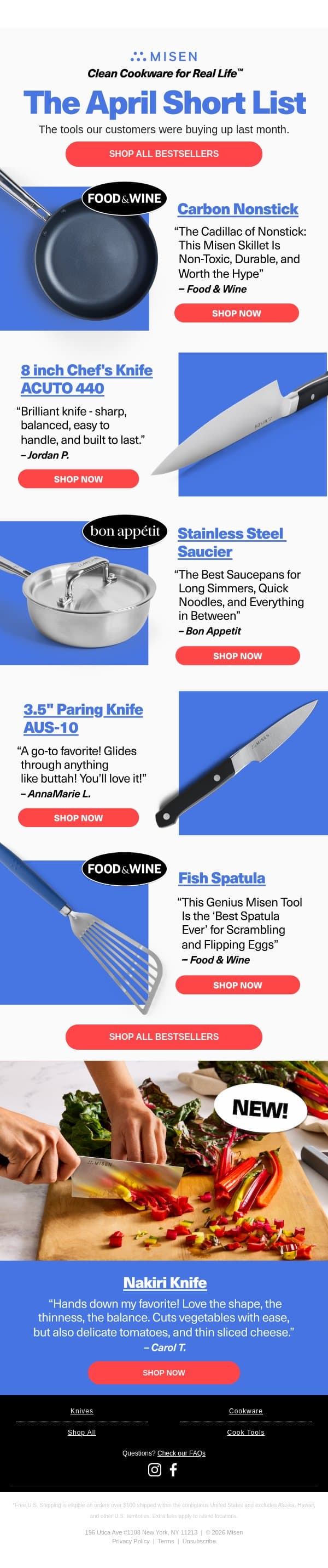 5 Products Customers Love email from Misen screenshot