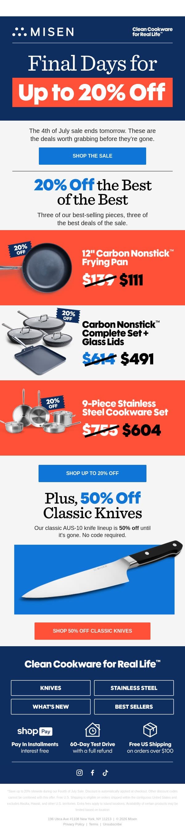 Save Up to 20% — Final Two Days email from Misen screenshot