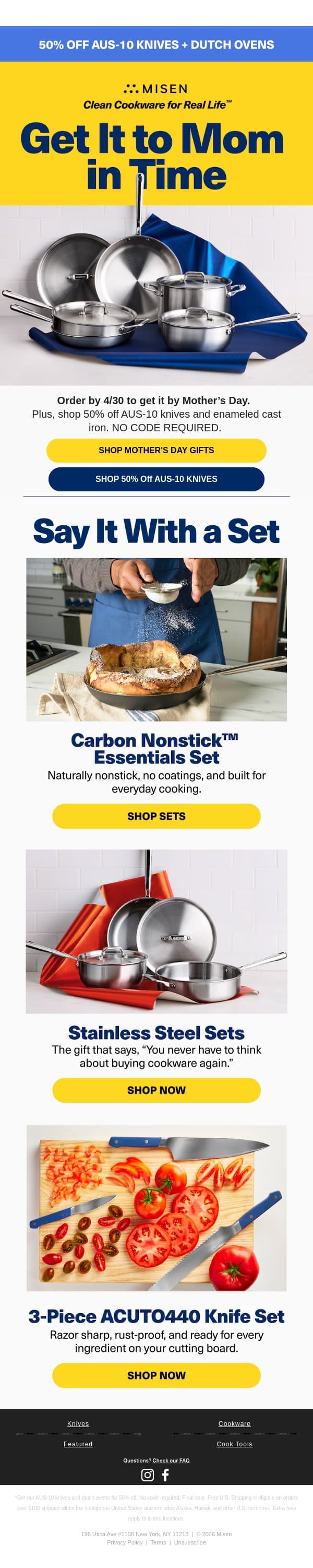 These Make The Perfect Mother's Day Gifts email from Misen screenshot