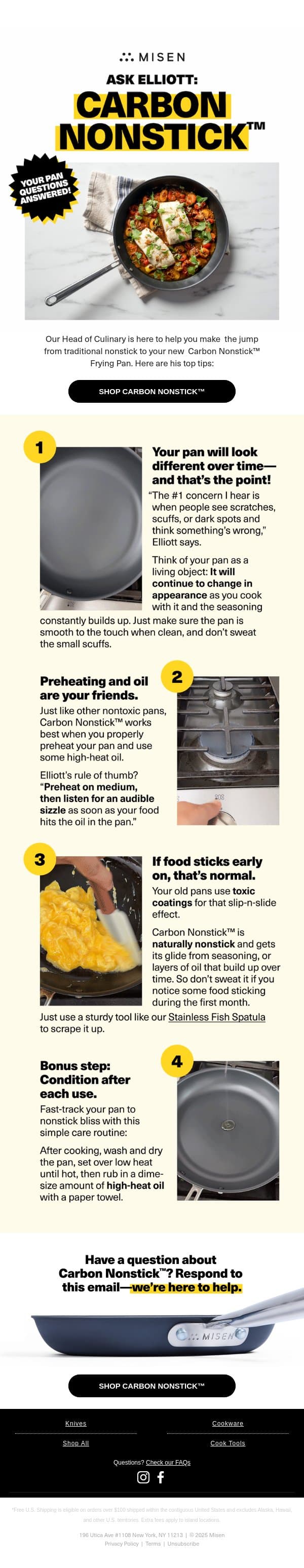 Carbon Nonstick™ Hacks email from Misen screenshot