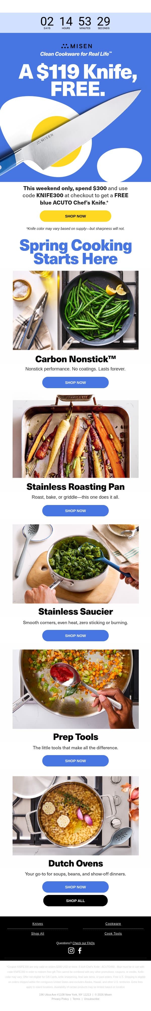 A $119 Chef’s Knife—Yours for Free email from Misen screenshot