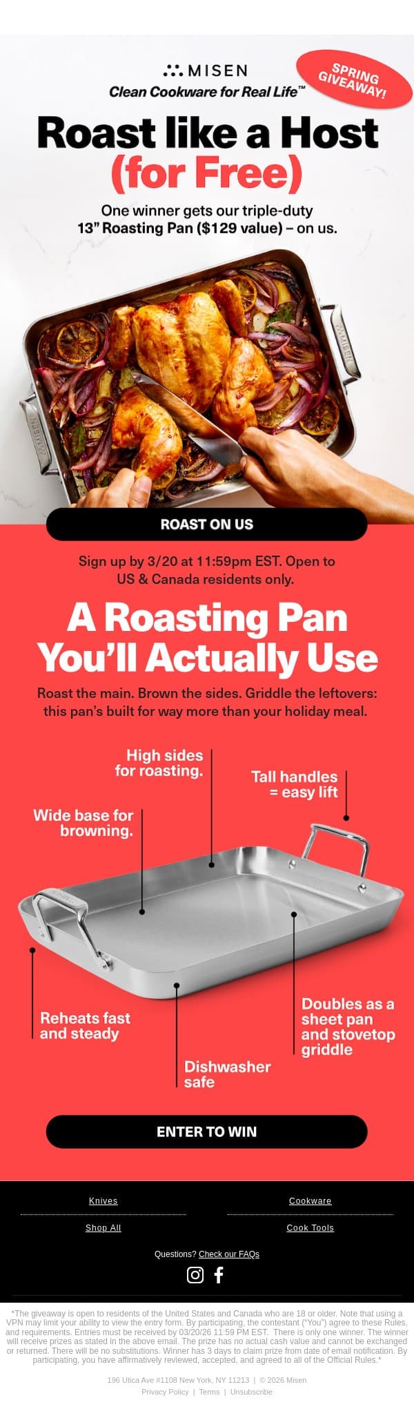 Want a FREE Roasting Pan? email from Misen screenshot
