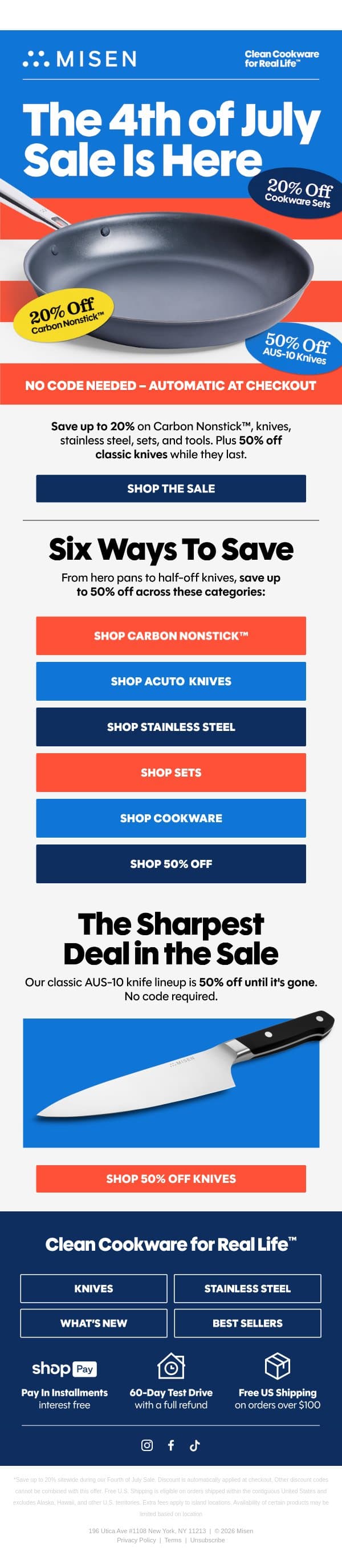 4th of July Deals! Up to 20% Off Sitewide! email from Misen screenshot