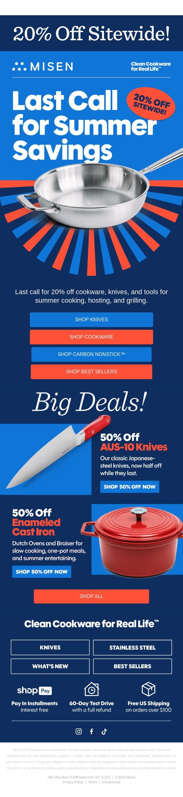 Last Call: 20% Off Sitewide! email from Misen screenshot