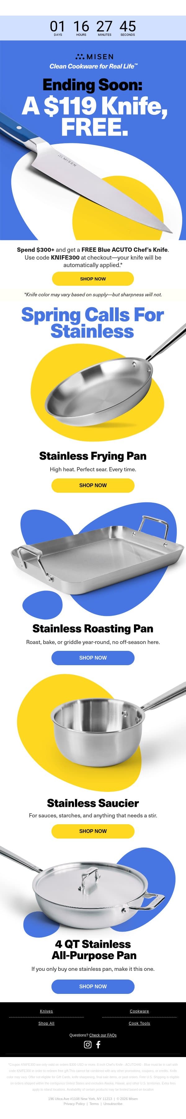Ending Soon: Your Free $119 Chef’s Knife email from Misen screenshot