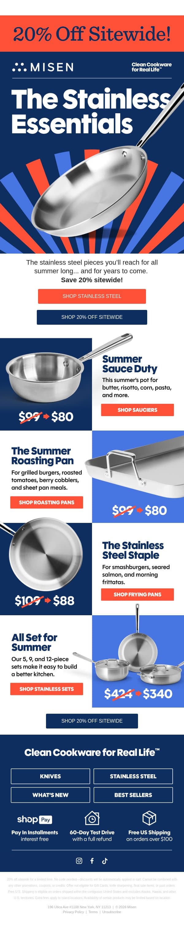 20% Off Stainless Steel Favorites email from Misen screenshot