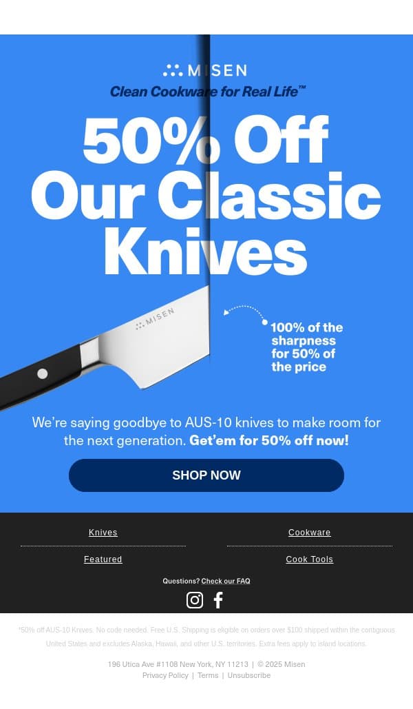 Save 50% on Select Knives email from Misen screenshot
