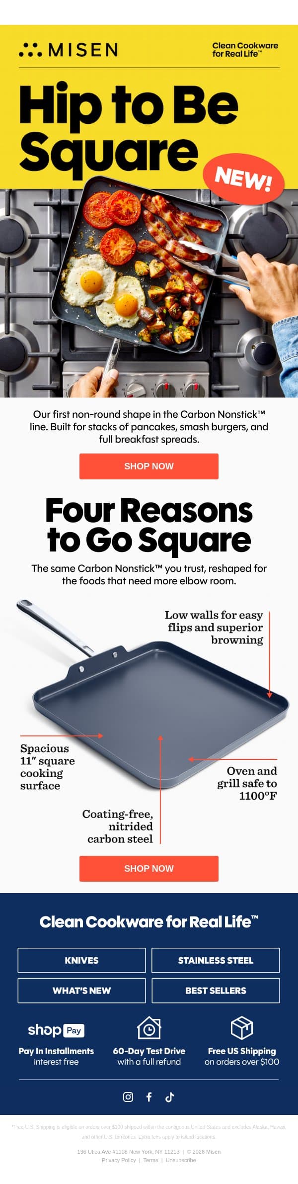 It's Here: The Carbon Nonstick™ Square Griddle Pan email from Misen screenshot