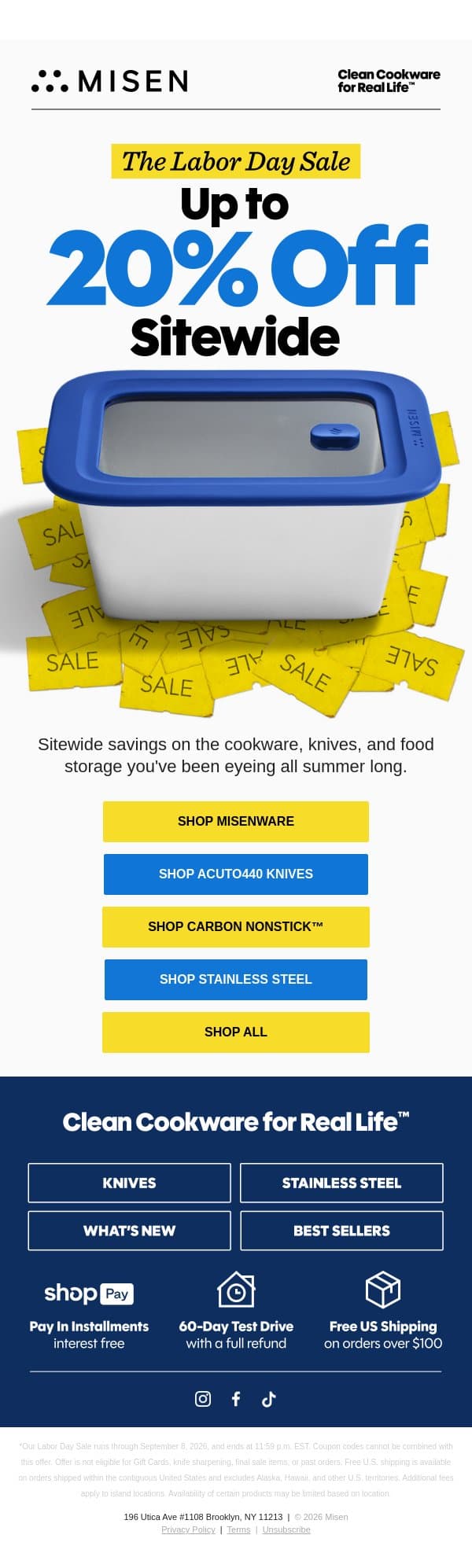 Up to 20% Off Sitewide Starts Now! email from Misen screenshot
