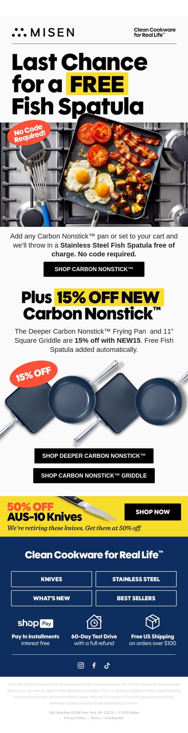 Free Fish Spatula Ends Tonight email from Misen screenshot