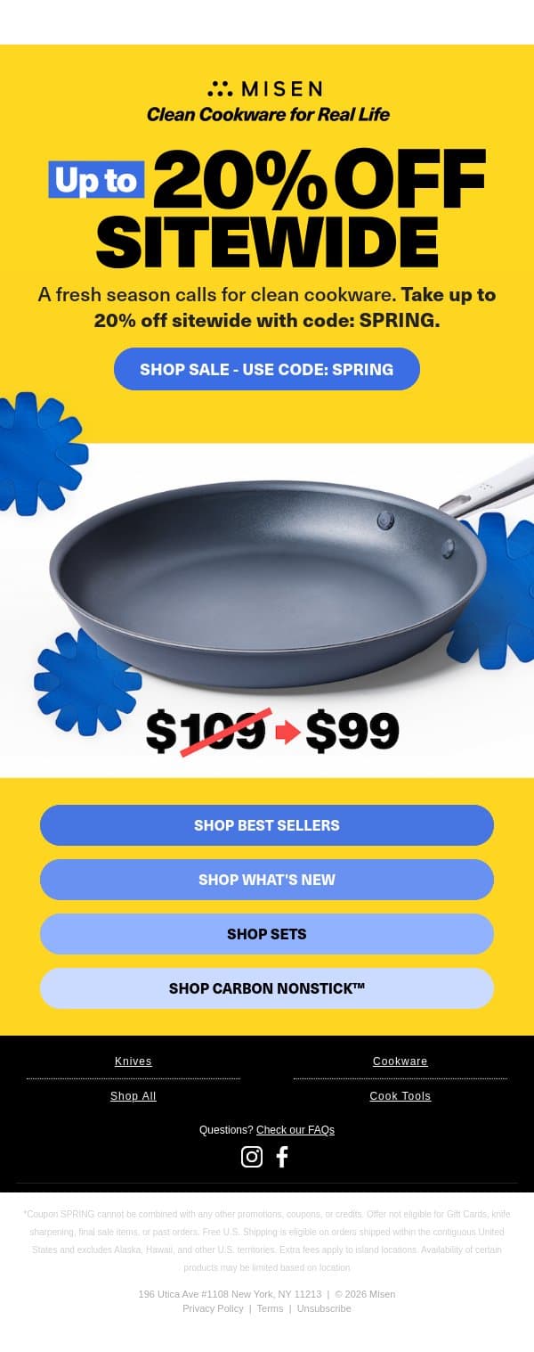 Surprise! Up to 20% Off Sitewide email from Misen screenshot