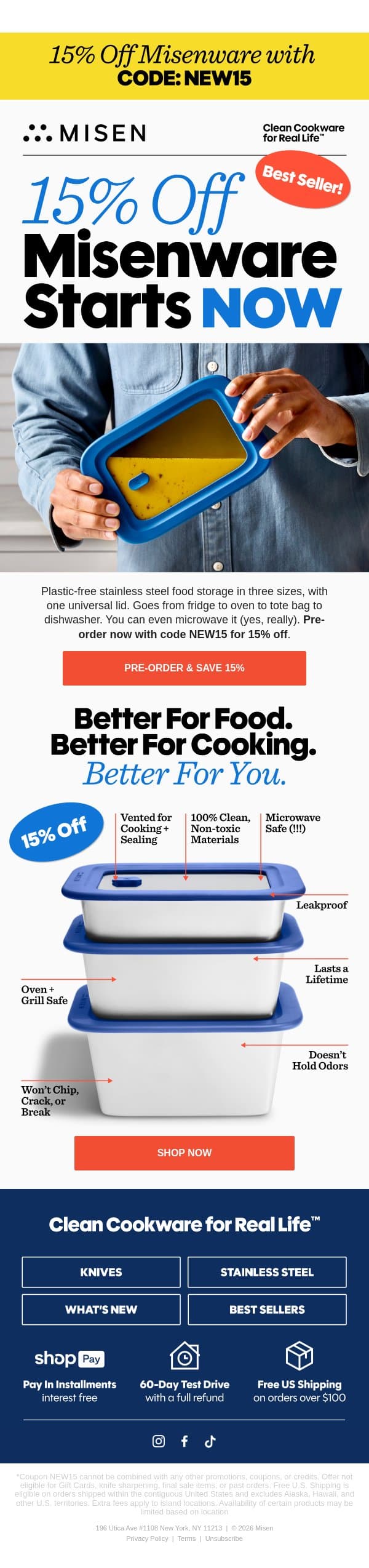 NEW: 15% Off Microwave-Safe Food Storage email from Misen screenshot