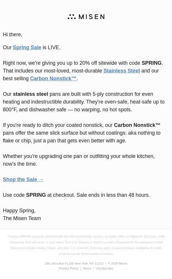 Ending Soon: Up to 20% Off Sitewide email from Misen screenshot