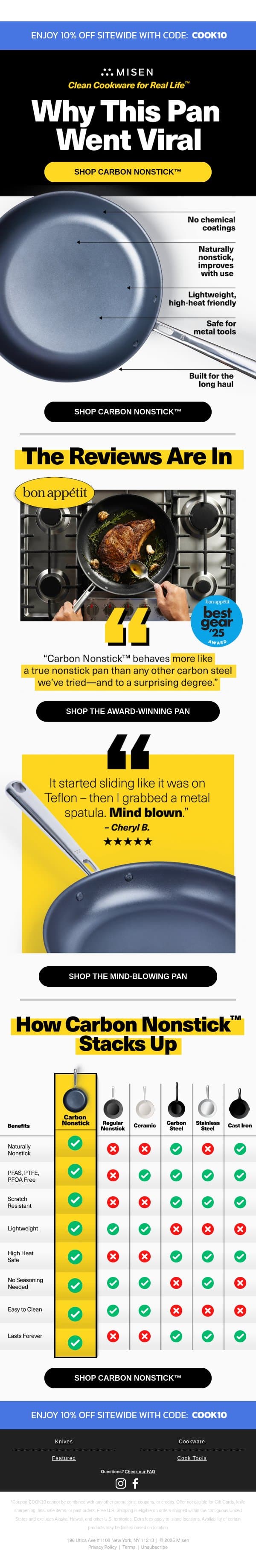 Get 10% Off Our Best Selling Carbon Nonstick email from Misen screenshot