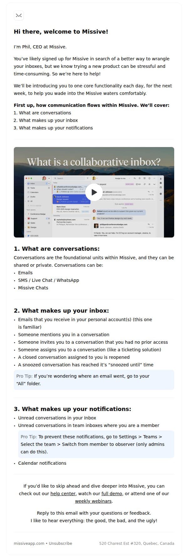 Welcome to Missive email from Missive screenshot