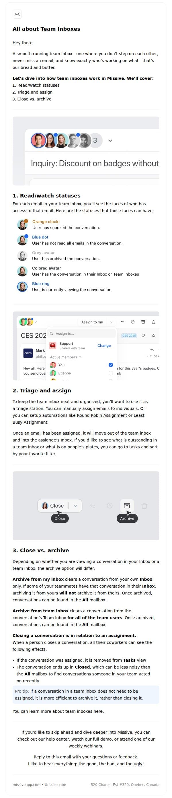 How to use Team Inboxes email from Missive screenshot
