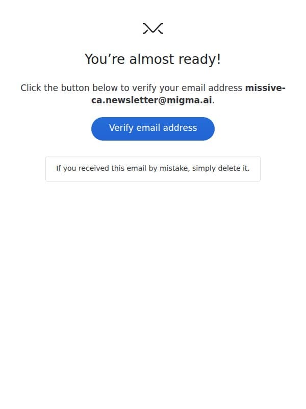 Verify your email address to complete your sign up email from Missive screenshot