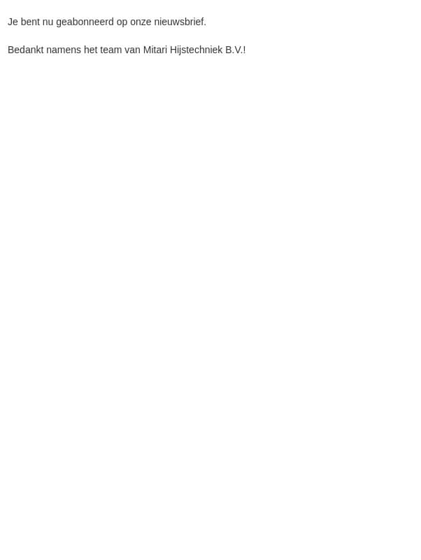 Nieuwsbrief inschrijving gelukt email from Mitari screenshot
