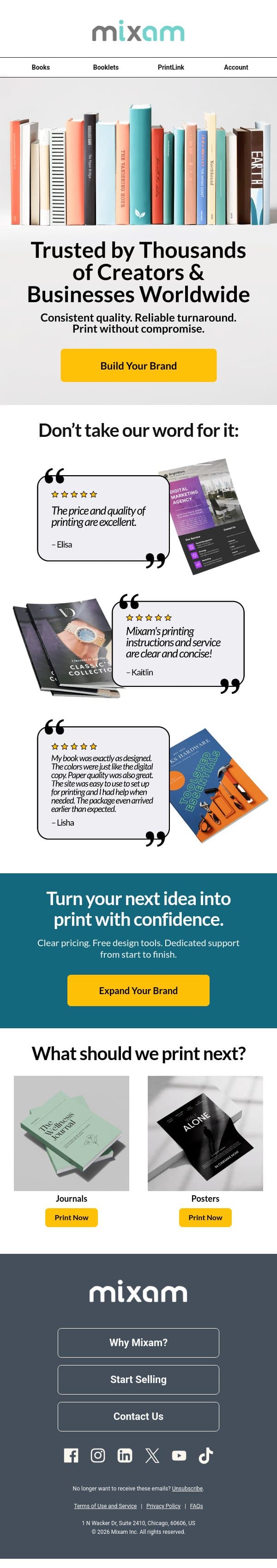 Print with Confidence email from Mixam screenshot
