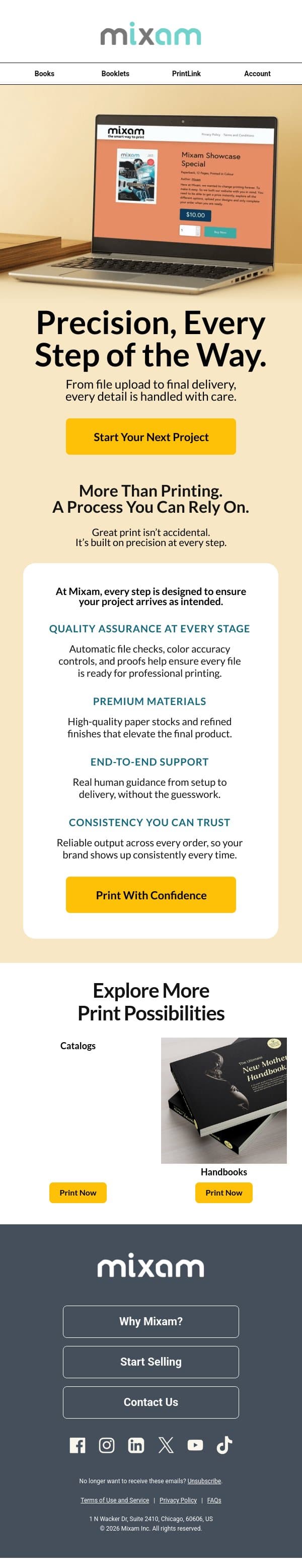 Precision Printing, Start to Finish email from Mixam screenshot