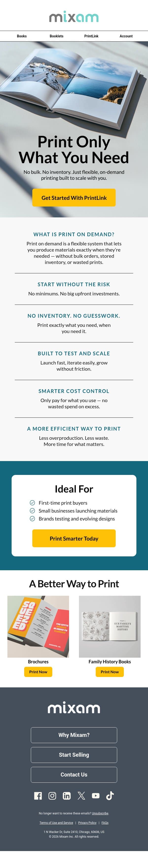 Print Only What You Need email from Mixam screenshot