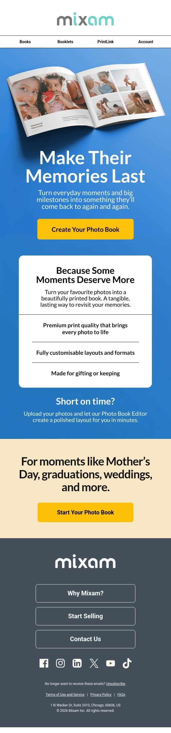 Turn Memories Into Something They Can Hold email from Mixam screenshot