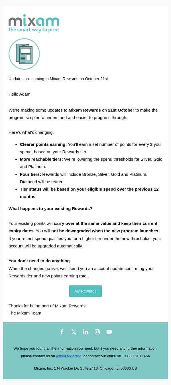 [Mixam] Mixam Rewards is changing on October 21st email from Mixam screenshot