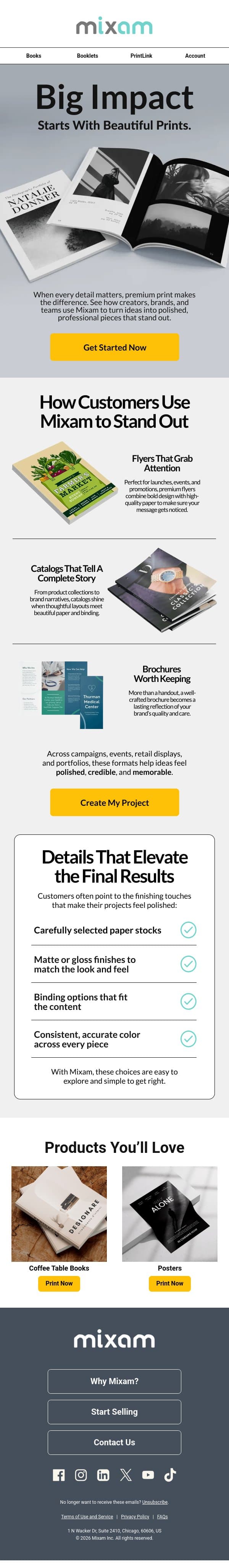 Memorable prints. Real impact. email from Mixam screenshot