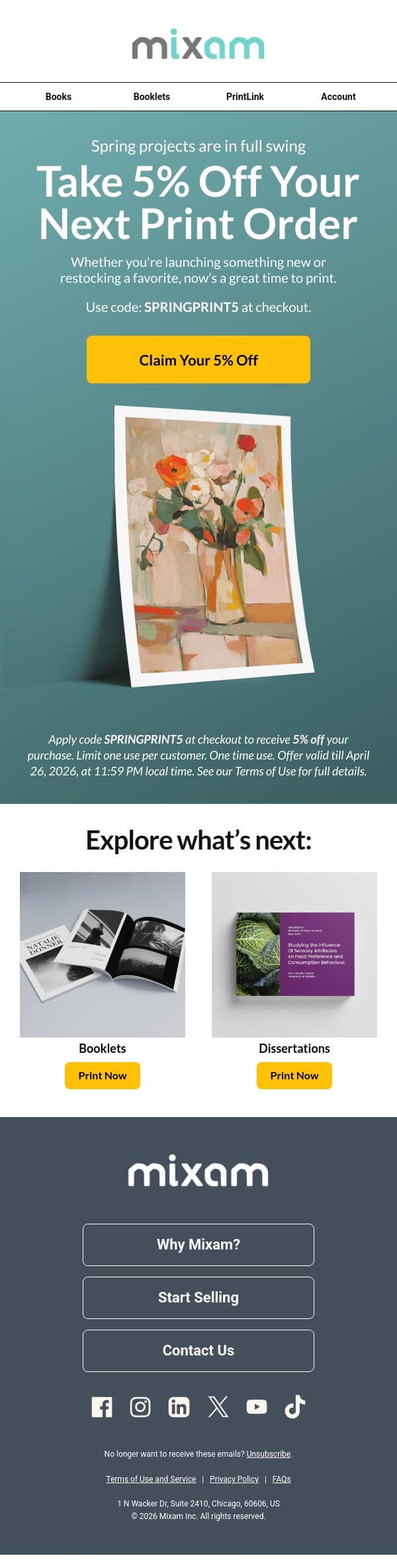 Spring Projects Are Here → email from Mixam screenshot