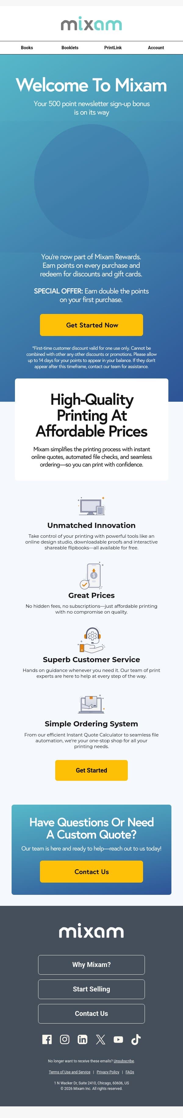 Welcome to Mixam 🖨️ email from Mixam screenshot