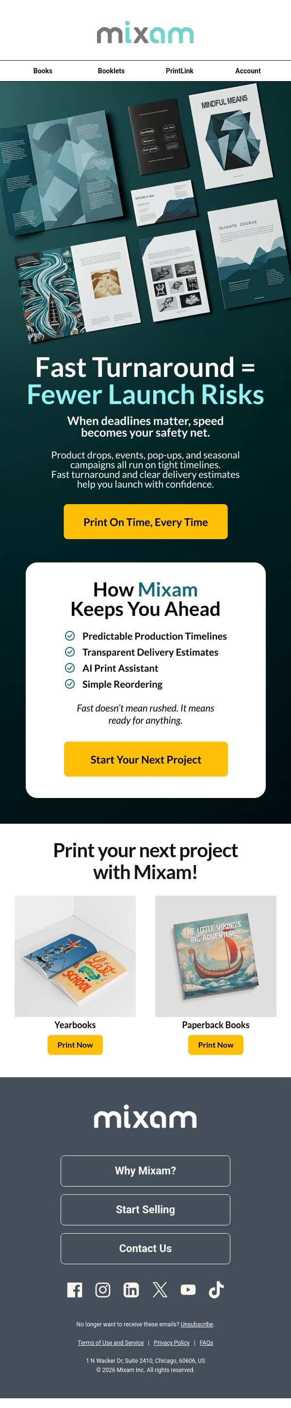 Fast Turnaround Is Your Launch Insurance email from Mixam screenshot