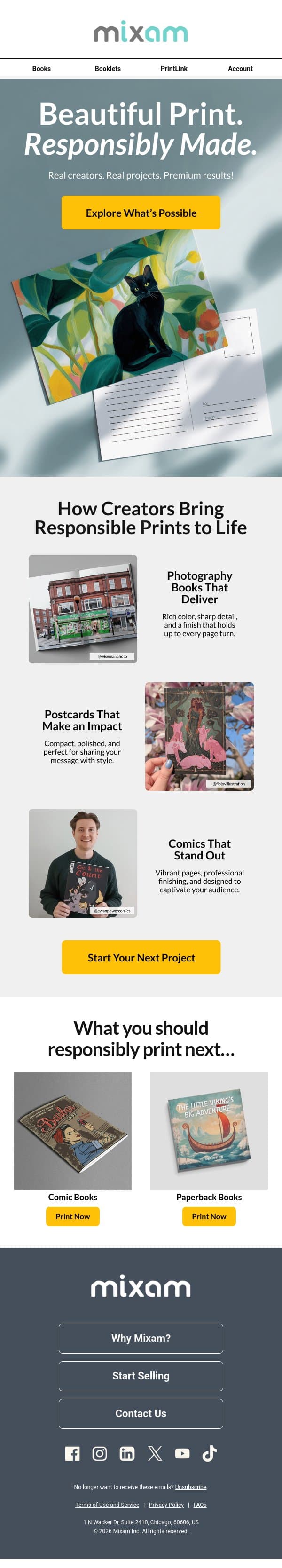 Beautiful Print. Thoughtfully Made. email from Mixam screenshot