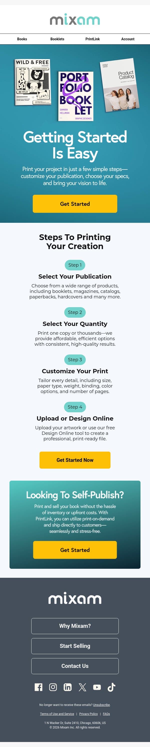 Getting started is easy, Adam email from Mixam screenshot