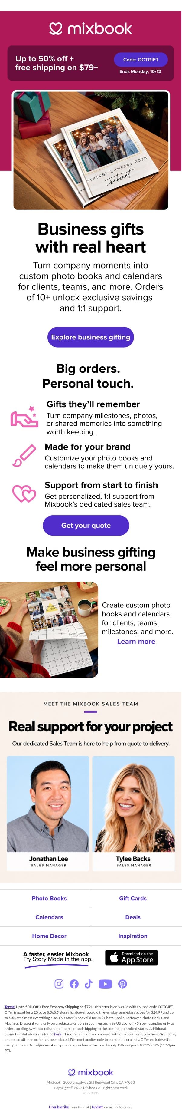 Business gifts with real heart ❤️ email from Mixbook screenshot