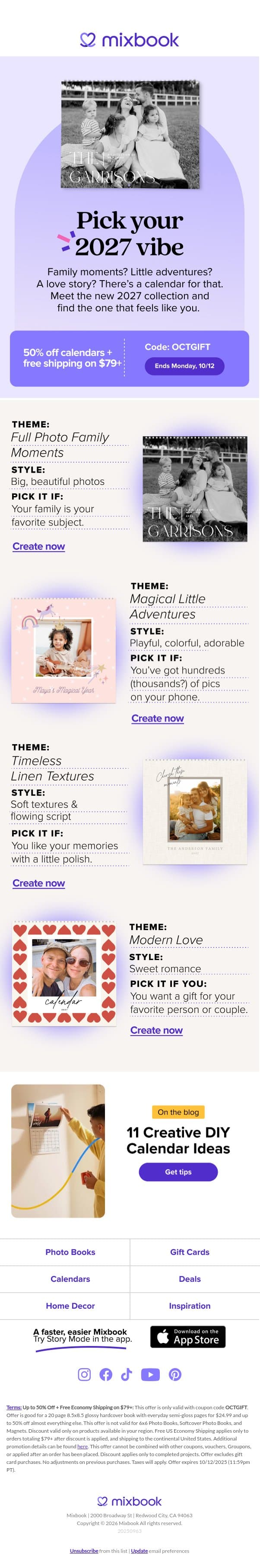 Your 2027 calendar has entered the chat. email from Mixbook screenshot