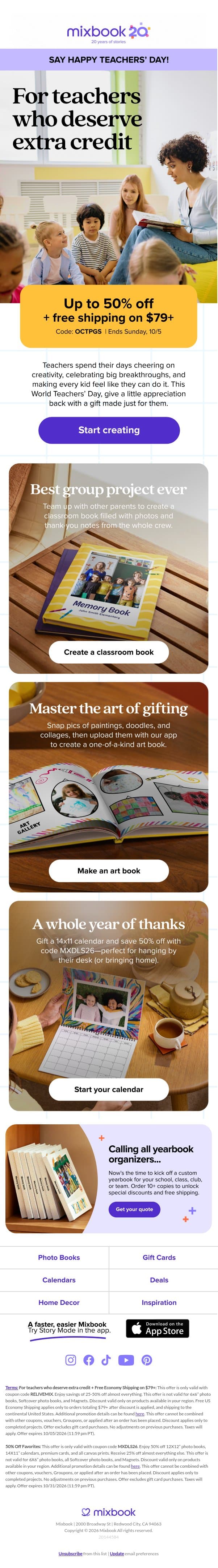 Gifts for teachers who make a difference 🍎 email from Mixbook screenshot