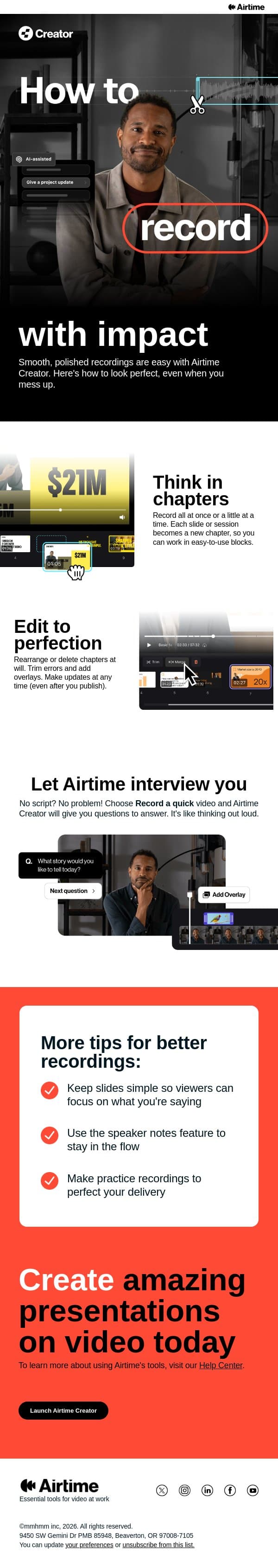 How to record with impact email from mmhmm screenshot