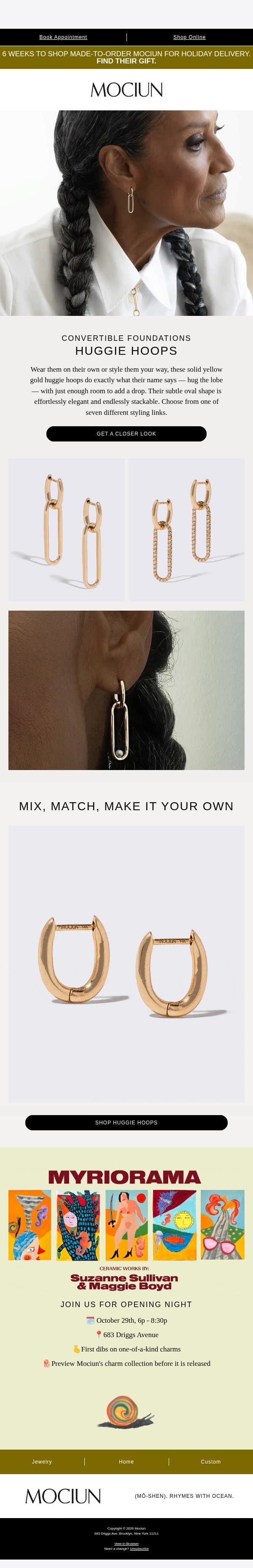 NEW FOUNDATIONS: Huggie Hoops & Styling Links email from Mociun screenshot
