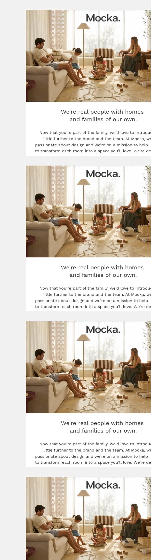 We’re so pleased to meet you. email from Mocka screenshot
