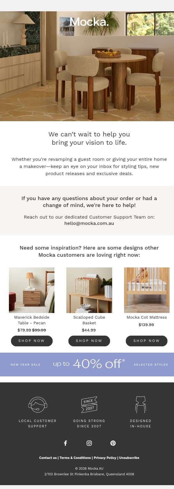 Discover our range of home furniture email from Mocka screenshot