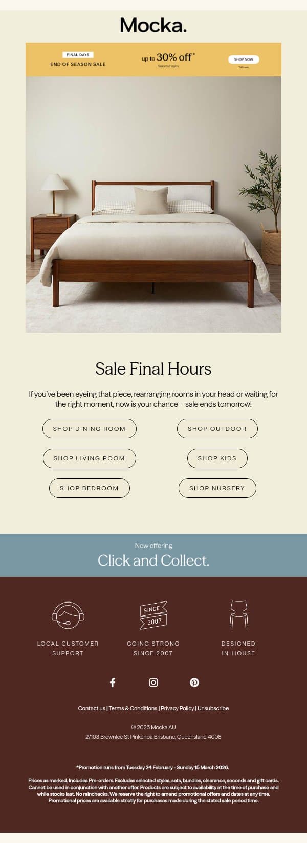 Last Chance For Up to 30% Off* email from Mocka screenshot