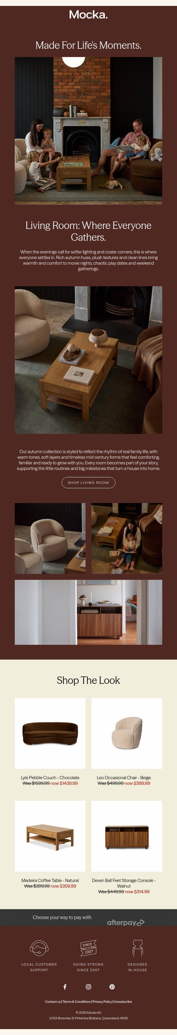 Living Room: Where Everyone Gathers. email from Mocka screenshot