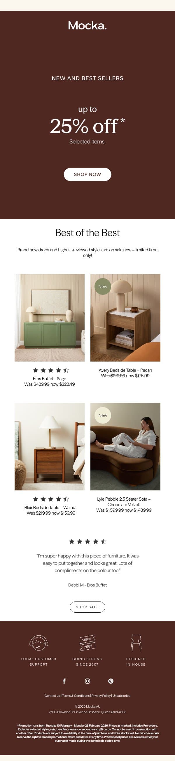 Shop Up to 25% Off* New and Best Sellers email from Mocka screenshot
