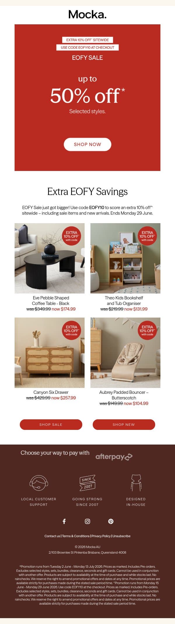 Extra 10% Off^ Sitewide Starts Now. email from Mocka screenshot