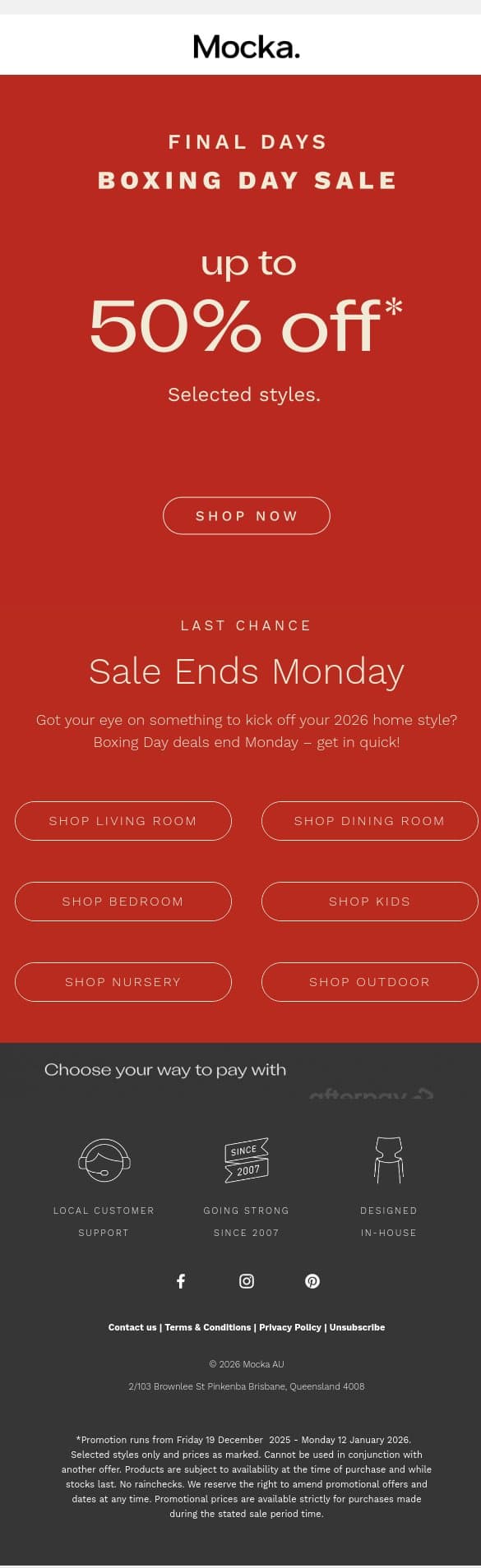 Final Days: Up to 50%* Off email from Mocka screenshot