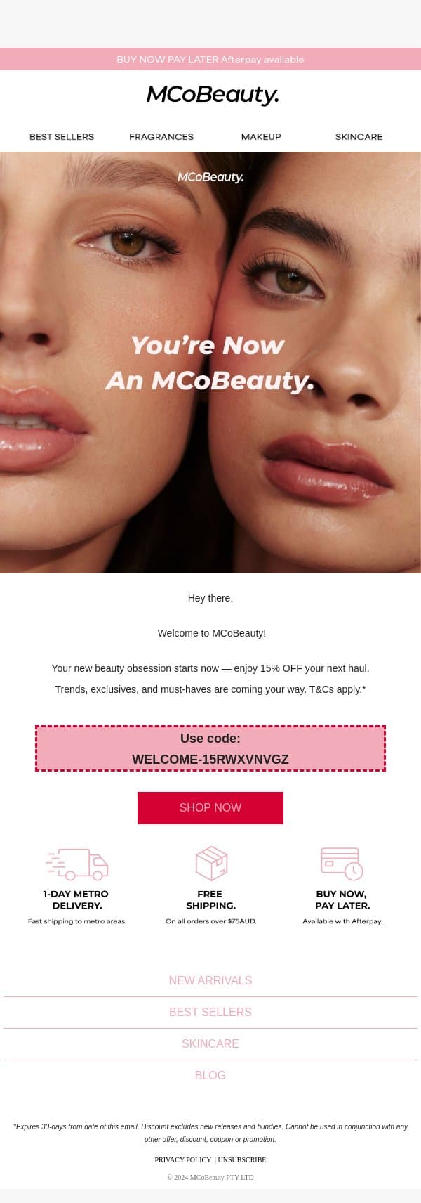 Incoming: 15% off your first order email from ModelCo screenshot